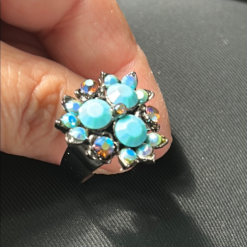 Rhinestone blue stone adjustable ring